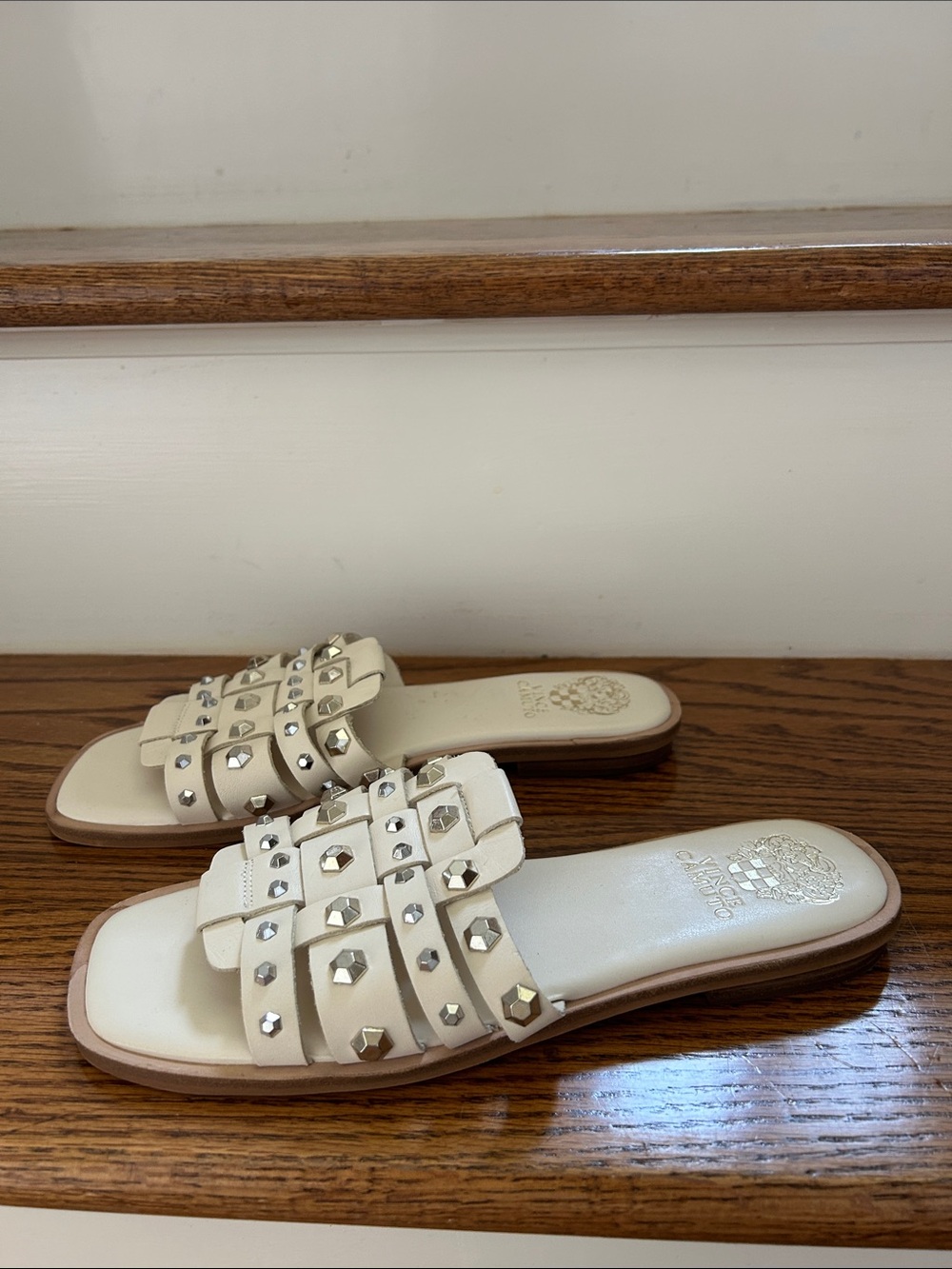 Vince Camuto Cream Studded Slide Sandals